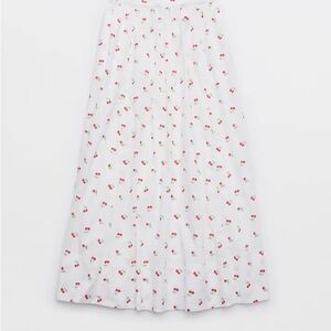 aerie White Maxi Skirt with Red Cherry Print Size S